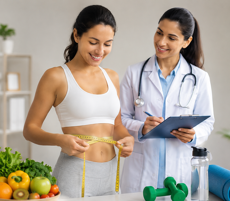 Doctor measuring patient's waist