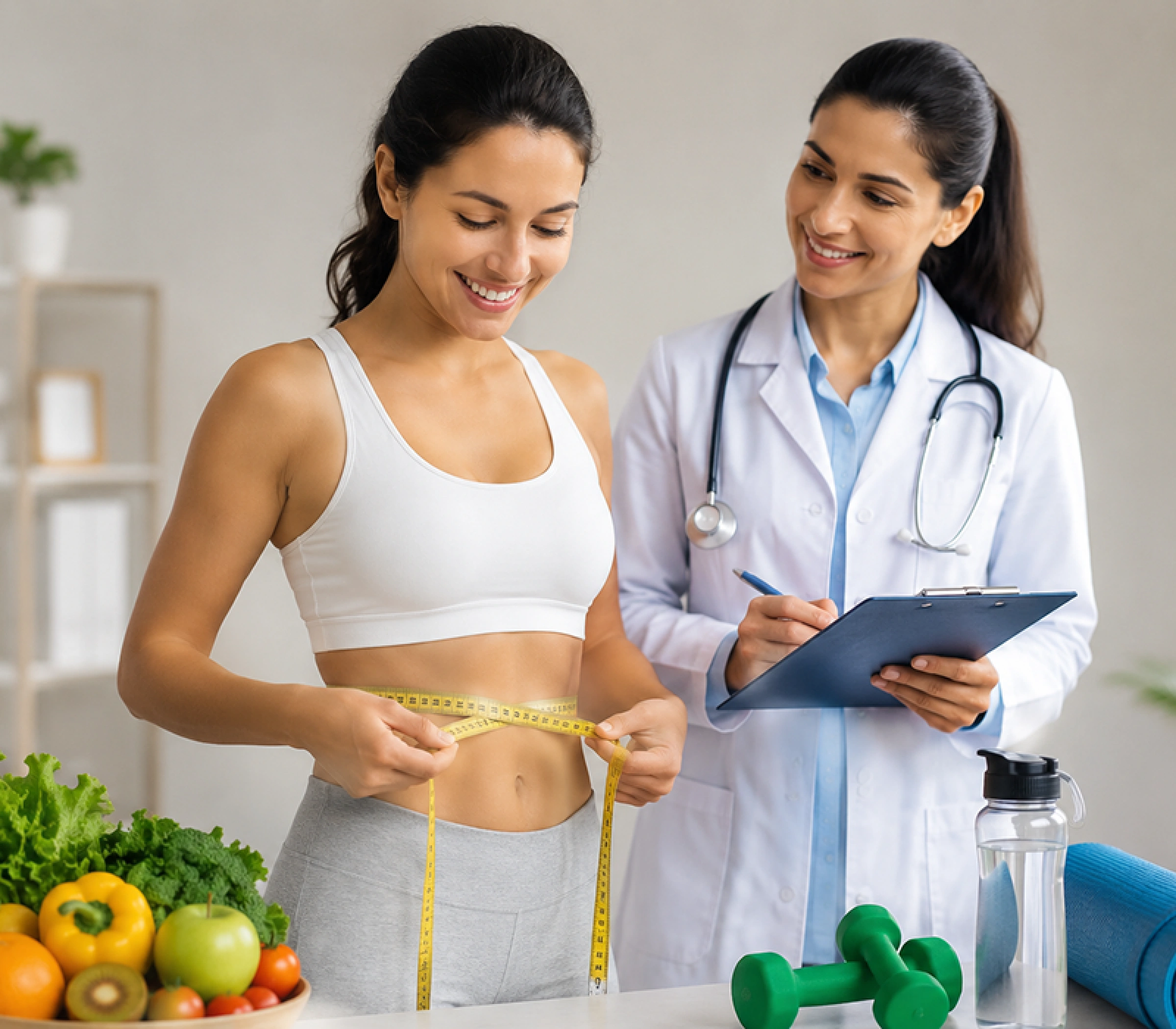 Doctor measuring patient's waist